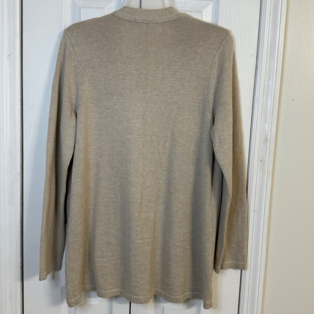 J Jill Beige Cardigan‎ Petite Medium Knit Minimalist Capsule Quiet Luxury - Picture 3 of 6